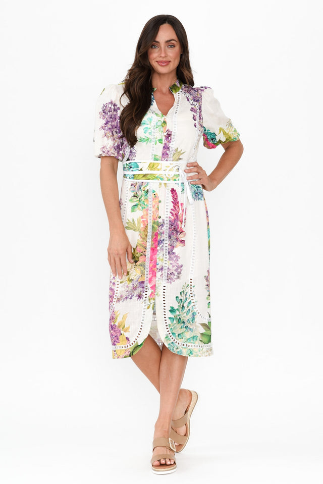 Carlyle Wisteria Alba Linen Blend Dress,Brunette model,alt text|model:Elouise image 8