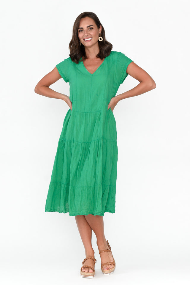Carmen Green Crinkle Cotton Dress image 7