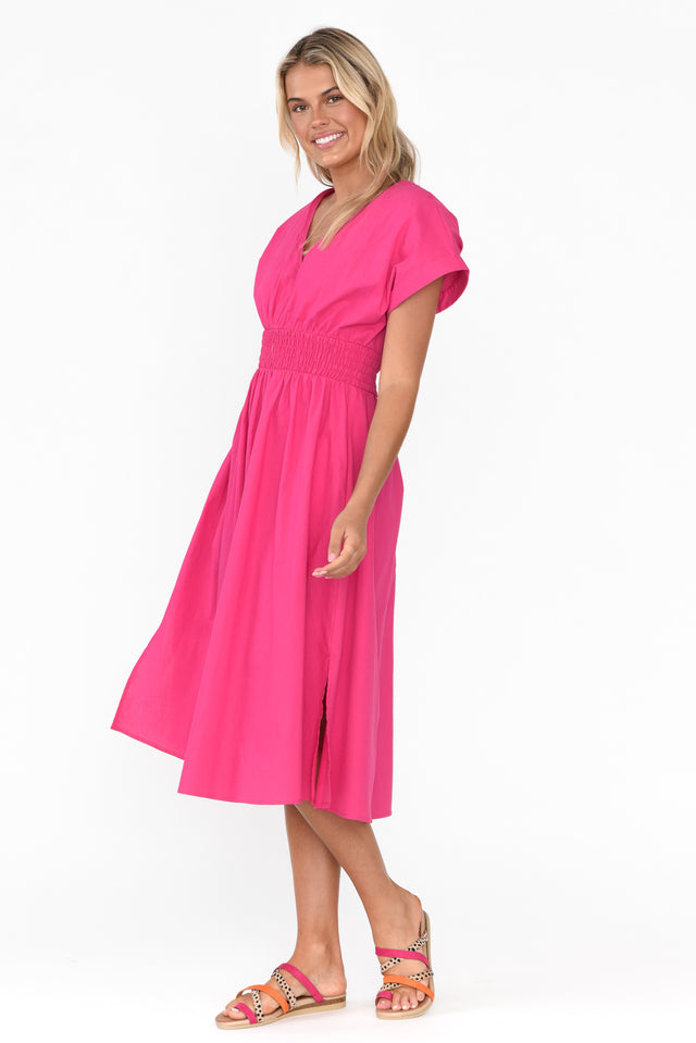 Carrie Hot Pink Cotton V Neck Dress image 4
