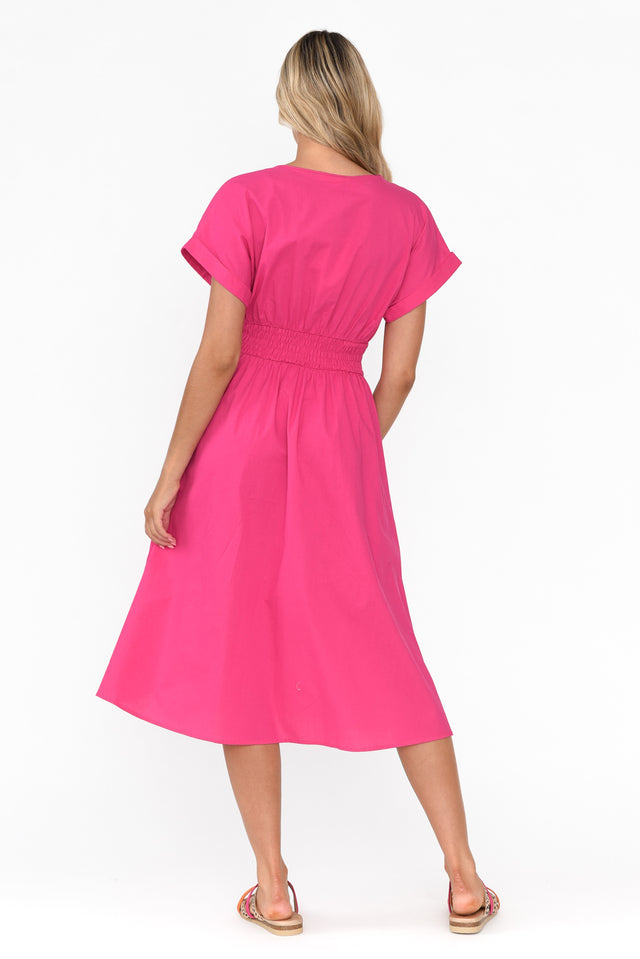 Carrie Hot Pink Cotton V Neck Dress image 5