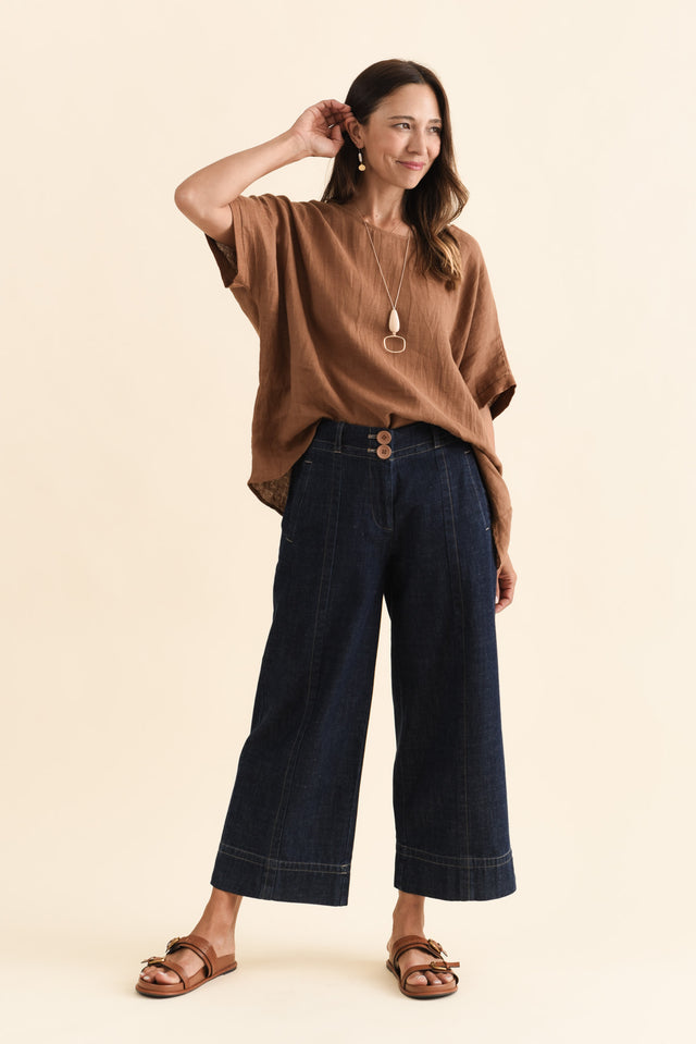 Carsen Dark Blue Wide Leg Jeans,Brunette model,alt text|model:Cara image 4