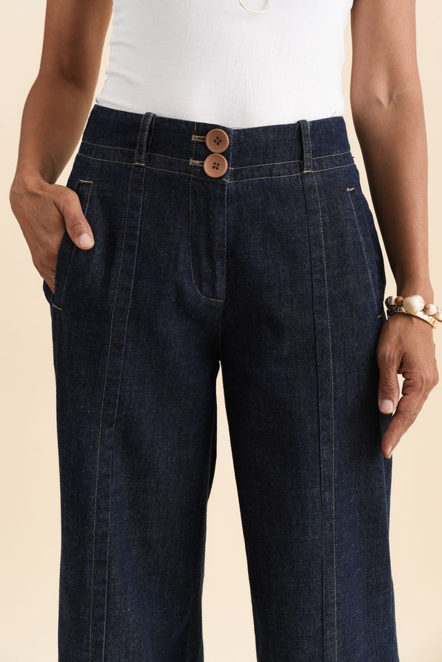 Carsen Dark Blue Wide Leg Jeans,Brunette model,alt text|model:Cara image 7