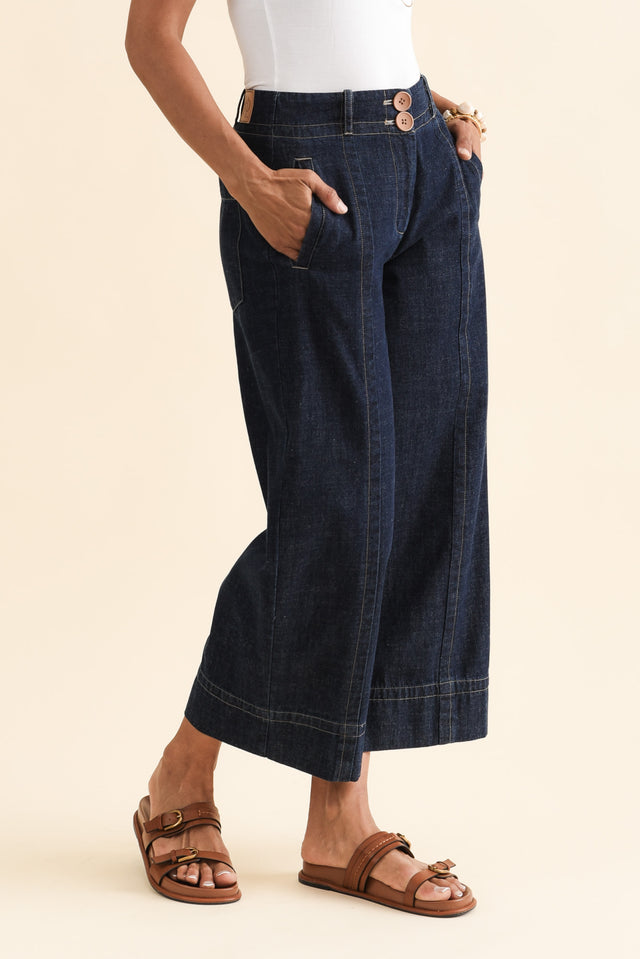Carsen Dark Blue Wide Leg Jeans,Brunette model,alt text|model:Cara image 5