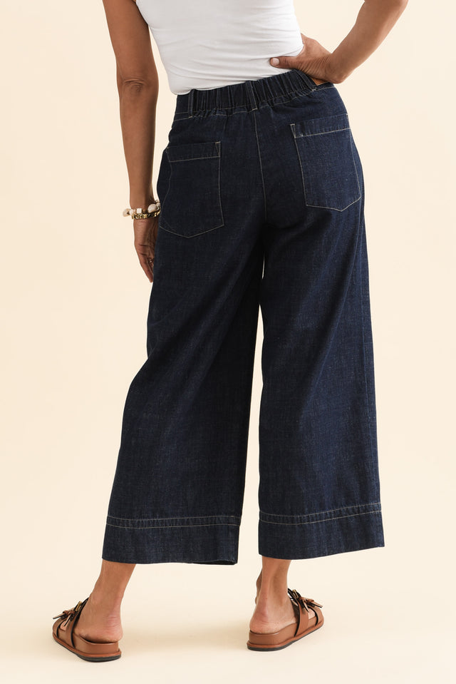 Carsen Dark Blue Wide Leg Jeans,Brunette model,alt text|model:Cara image 6