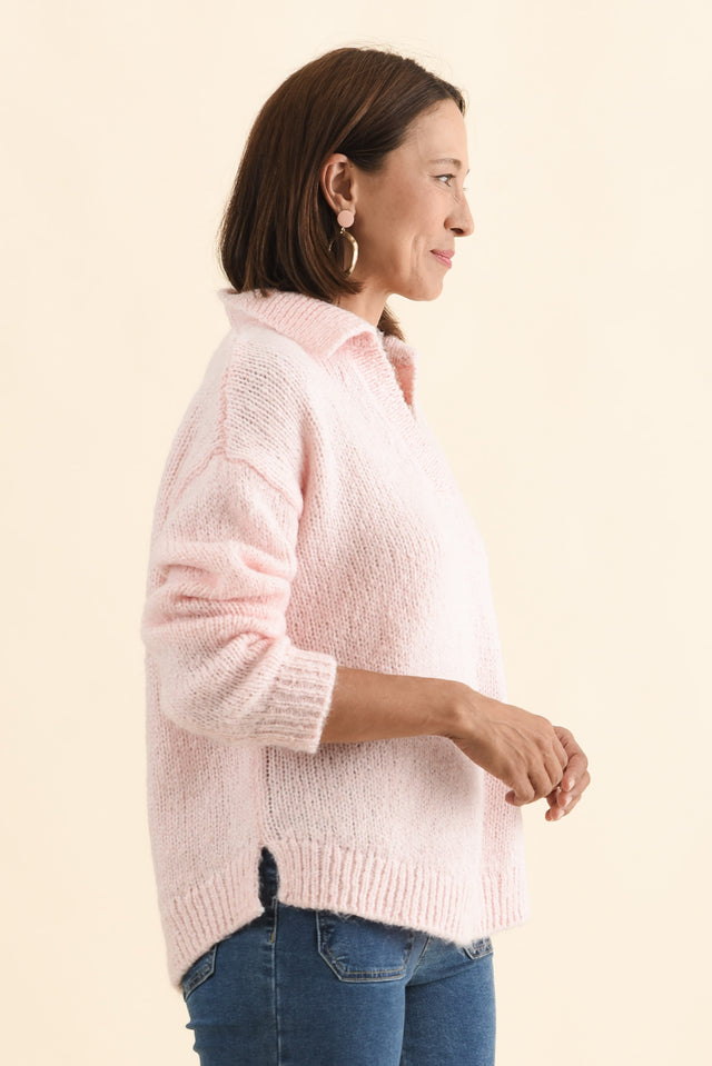 Carson Pink Collared Knit Jumper,Brunette model,alt text|model:Cara image 5