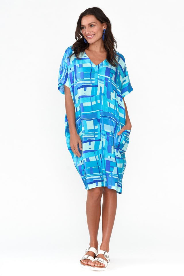 Cassia Blue Geo Drape Dress