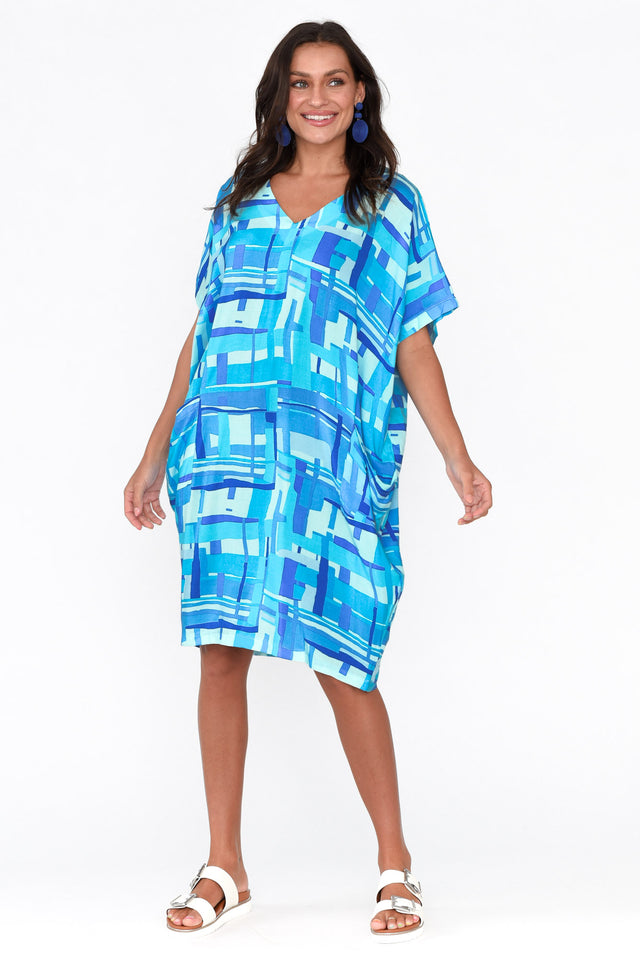 Cassia Blue Geo Drape Dress