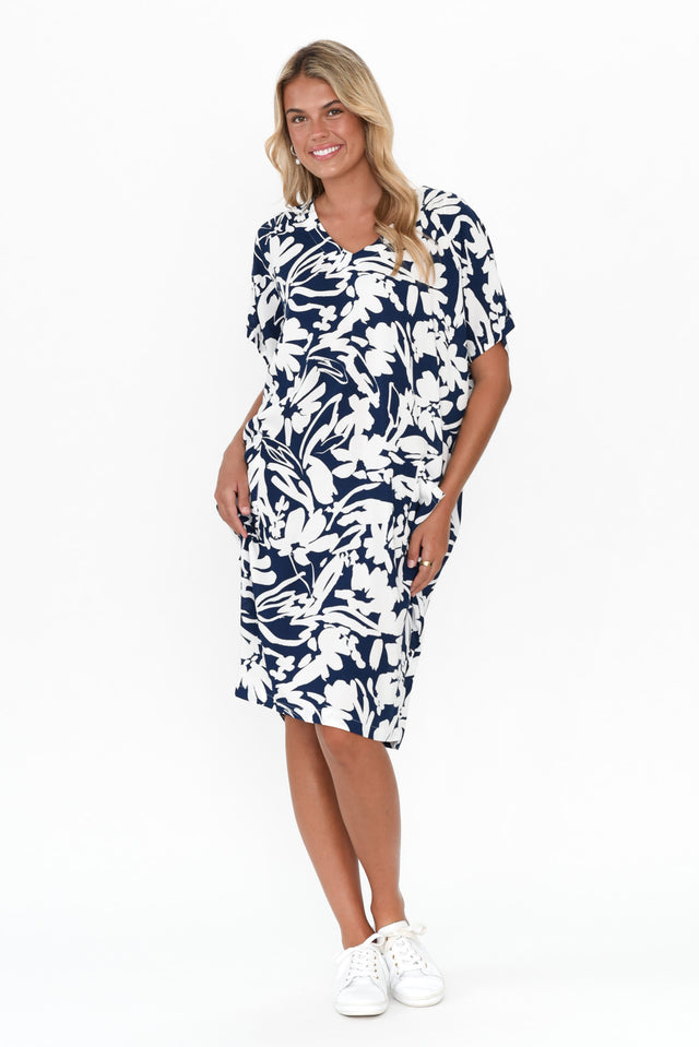 Cassia Navy Garden Drape Dress