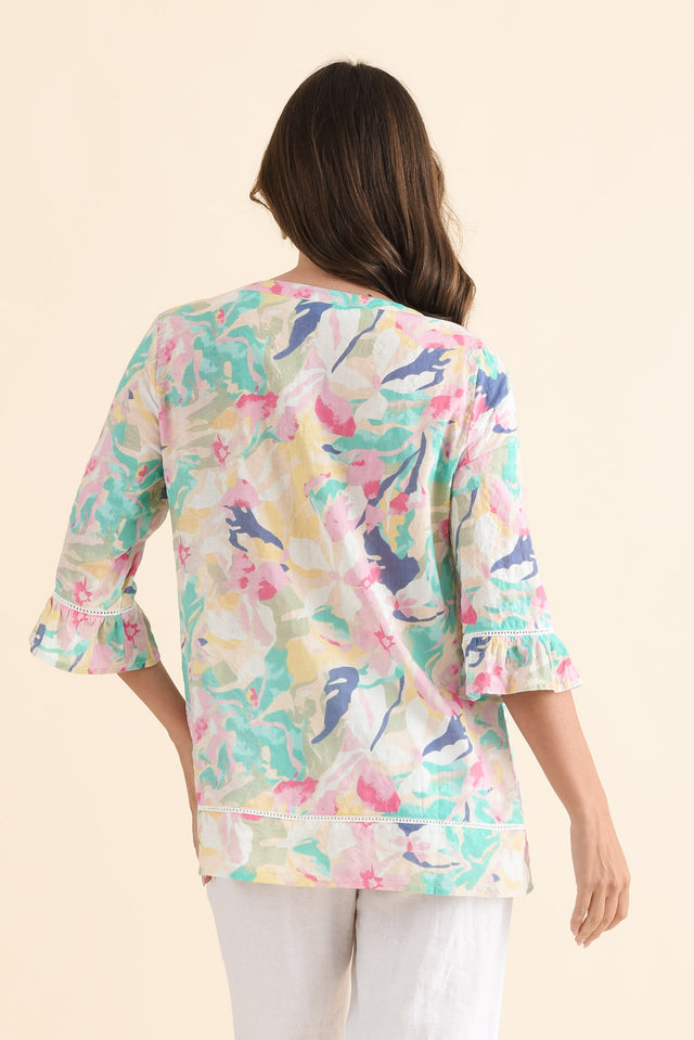 Cassidy Pink Flower Cotton Sleeved Top,Back,Brunette model,alt text|model:MJ image 4