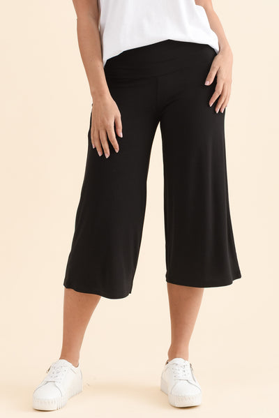 Cassie Black Bamboo Cropped Pants