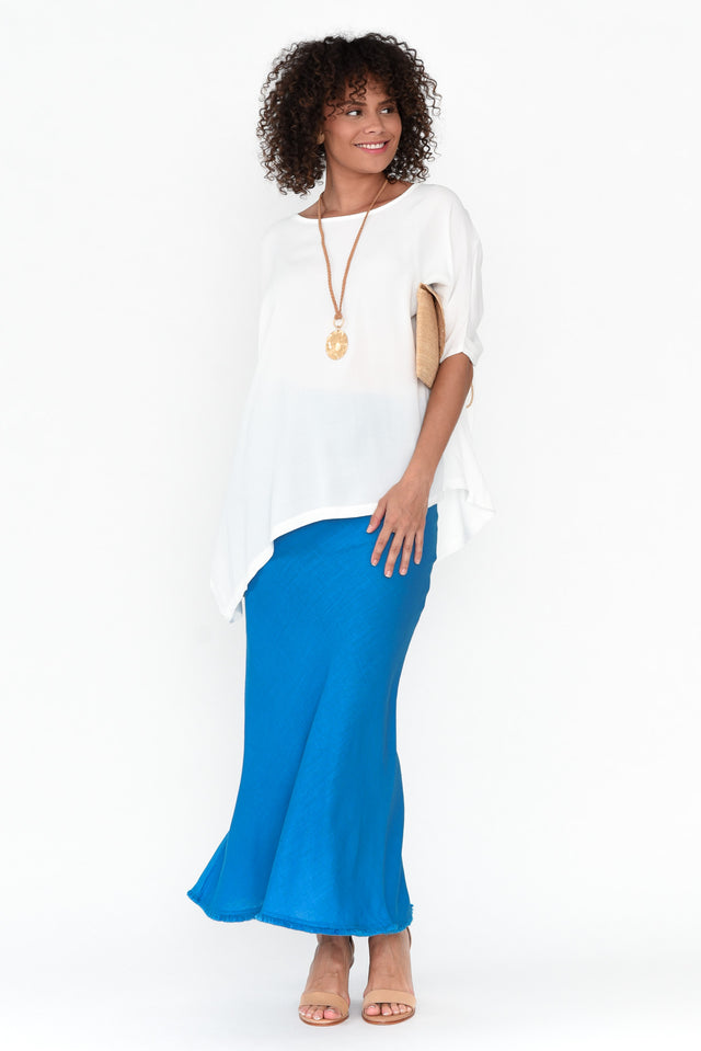 Casslyn Blue Linen Blend Maxi Skirt