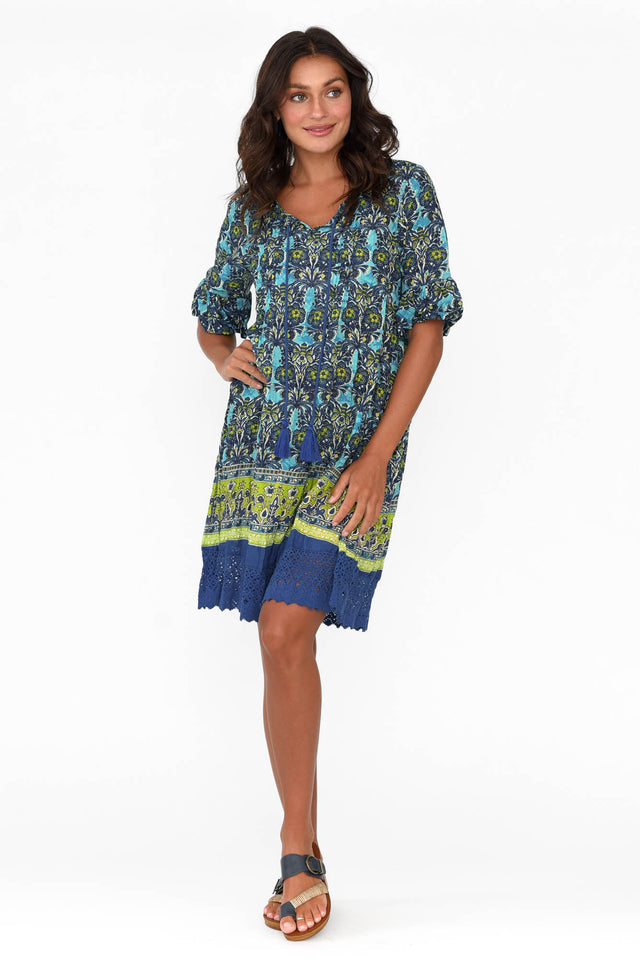 Cayman Blue Geo Cotton Tunic Dress