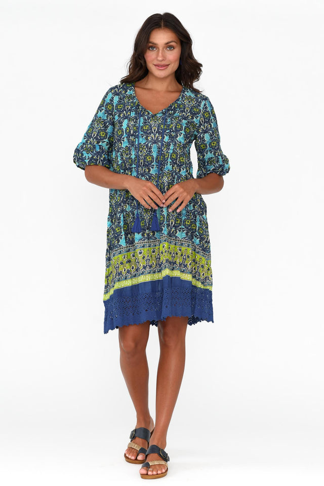 Cayman Blue Geo Cotton Tunic Dress