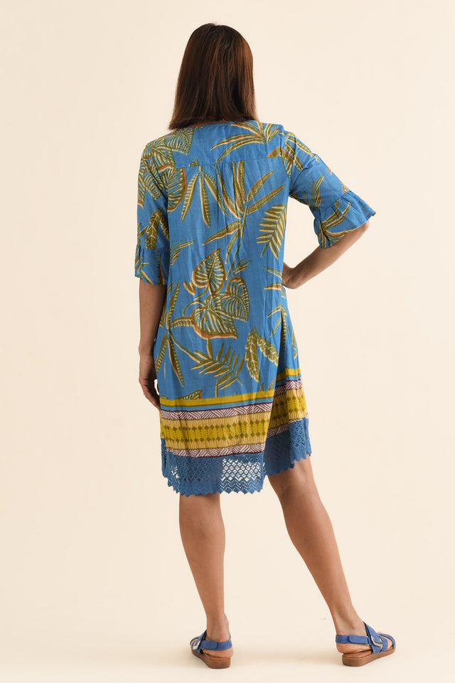 Cayman Blue Island Cotton Tunic Dress,Back,Brunette model,alt text|model:Cara image 4