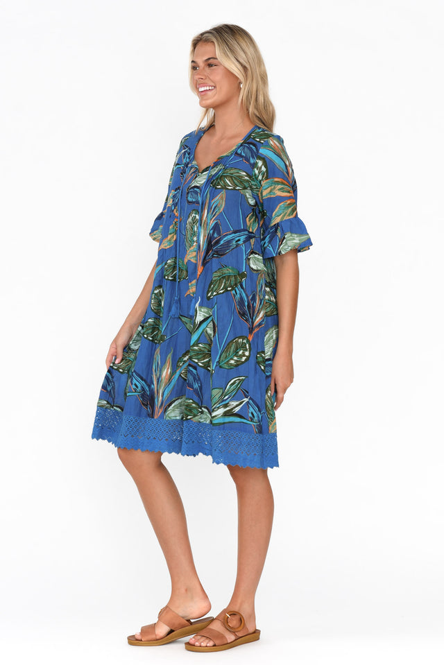 Cayman Blue Leaf Cotton Tunic Dress image 4