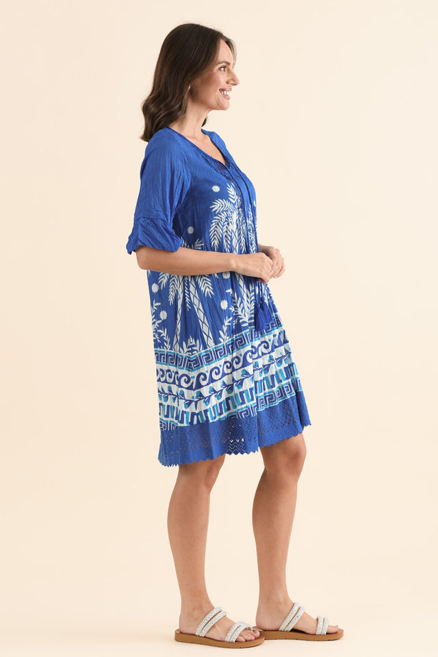 Cayman Cobalt Beach Cotton Tunic Dress,Side,Brunette model,alt text|model:MJ image 4