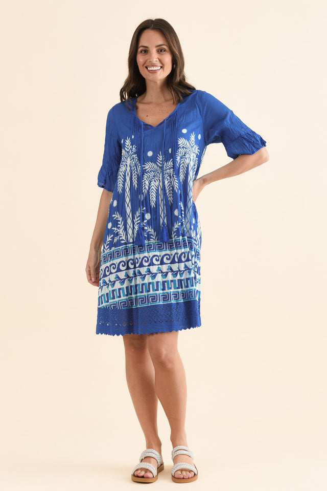 Cayman Cobalt Beach Cotton Tunic Dress,Full Body,Brunette model,alt text|model:MJ image 3