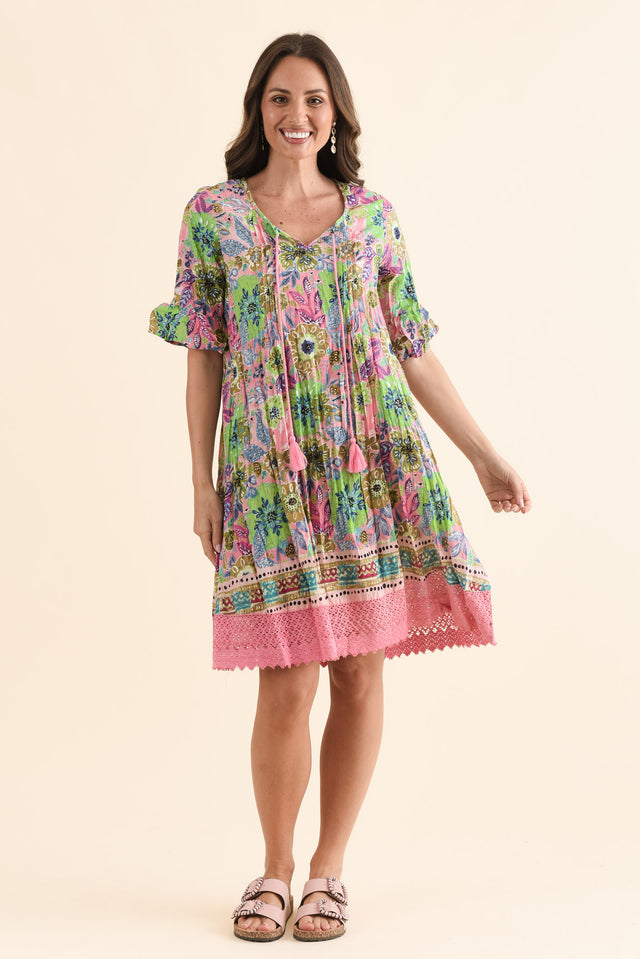 Cayman Green Garden Cotton Tunic Dress,Full Body,Brunette model,alt text|model:MJ image 2