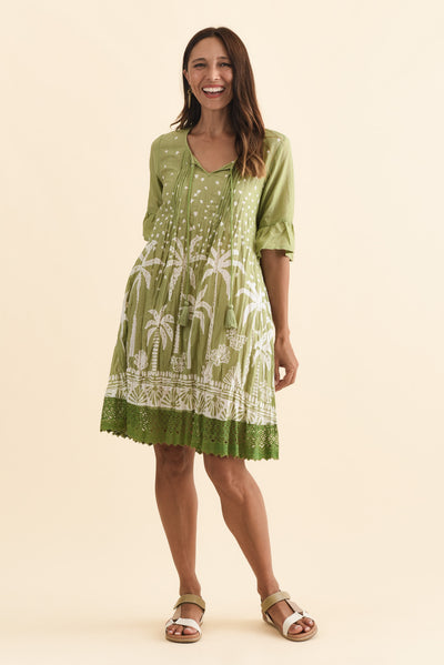 Cayman Khaki Palm Cotton Tunic Dress