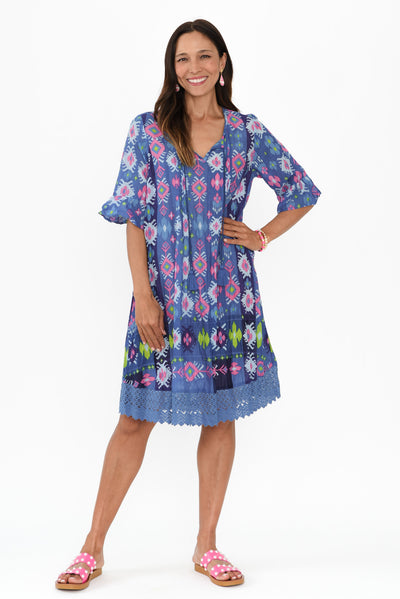 Cayman Navy Geo Cotton Tunic Dress