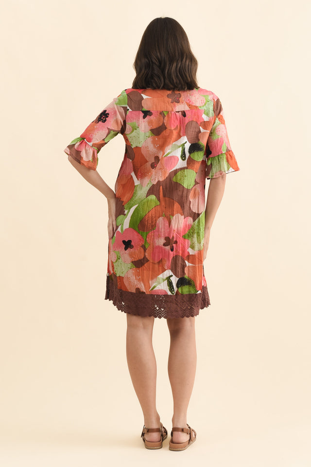 Cayman Pink Floral Cotton Tunic Dress,Brunette model,alt text|model:MJ image 5