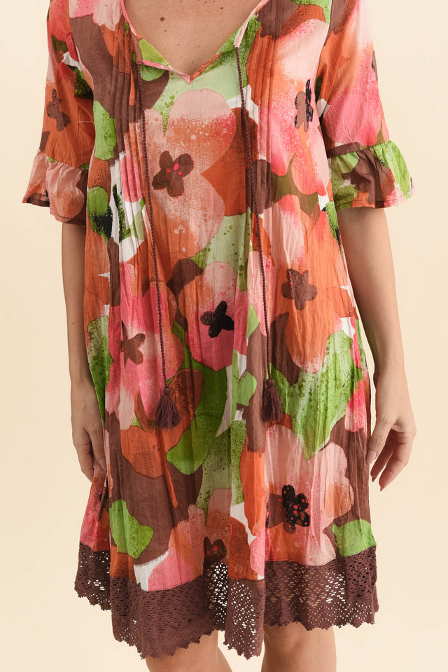 Cayman Pink Floral Cotton Tunic Dress,Brunette model,alt text|model:MJ image 6