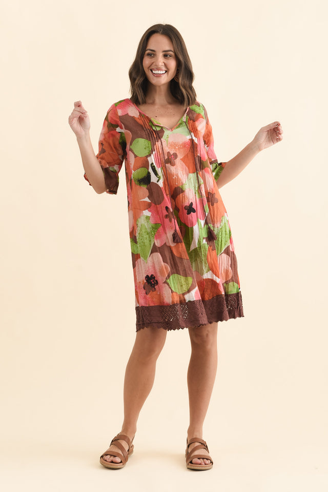 Cayman Pink Floral Cotton Tunic Dress,Brunette model,alt text|model:MJ image 7
