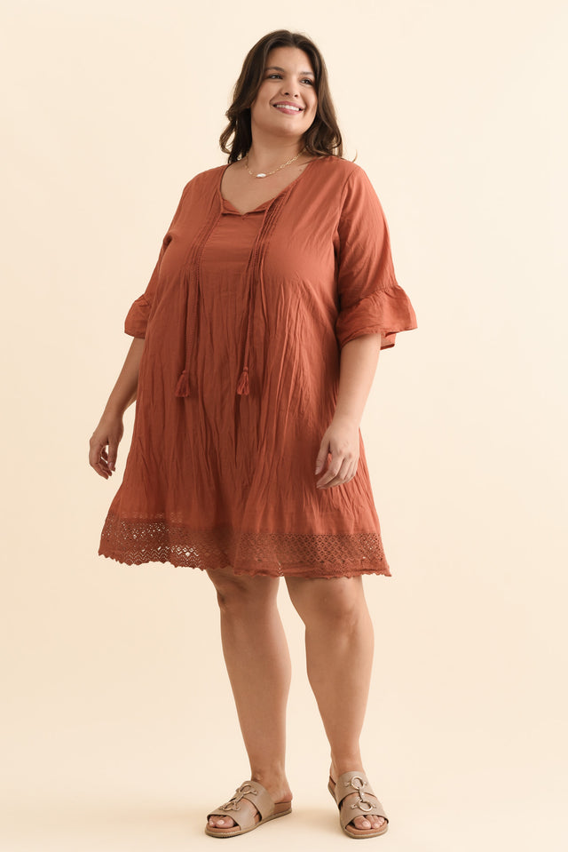 Cayman Rust Cotton Tunic Dress,Brunette model,alt text|model:Gabby image 11