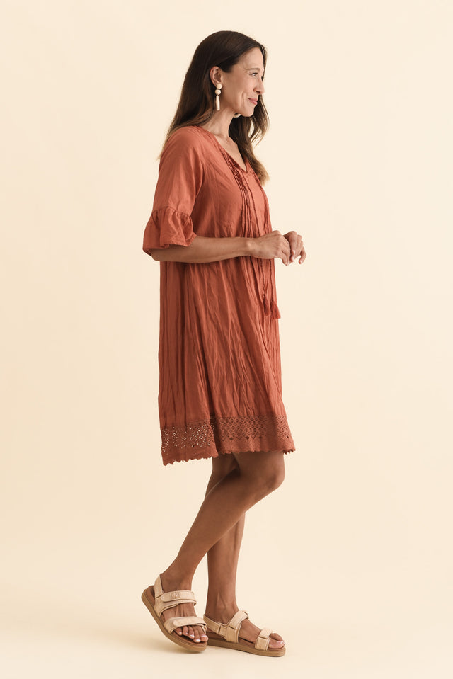 Cayman Rust Cotton Tunic Dress,Brunette model,alt text|model:Cara image 5