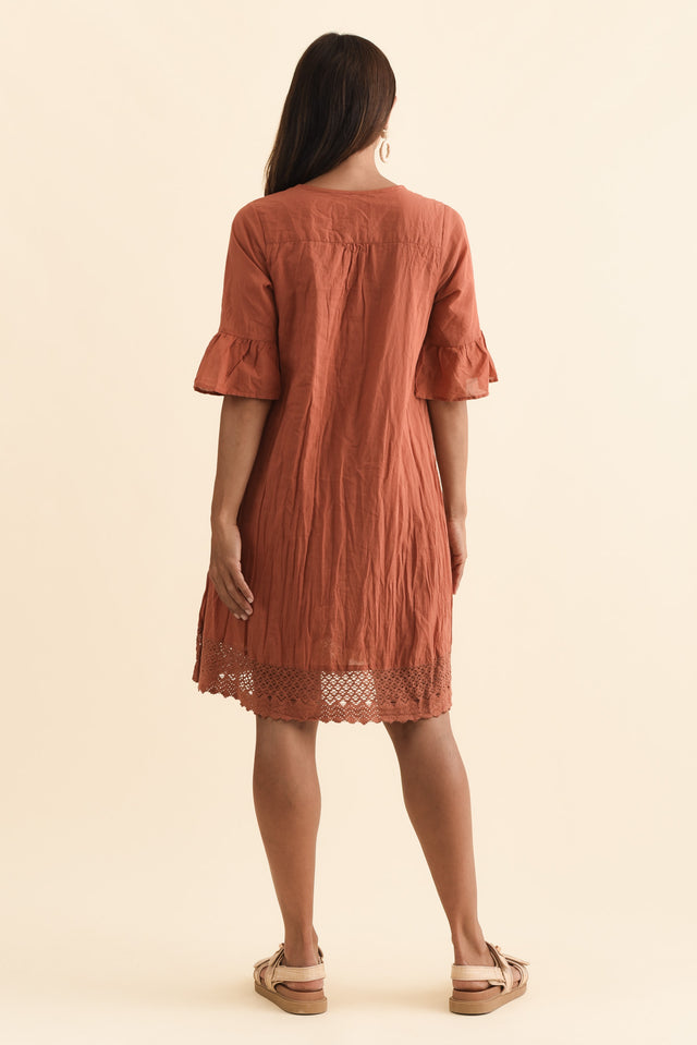 Cayman Rust Cotton Tunic Dress,Brunette model,alt text|model:Cara image 6
