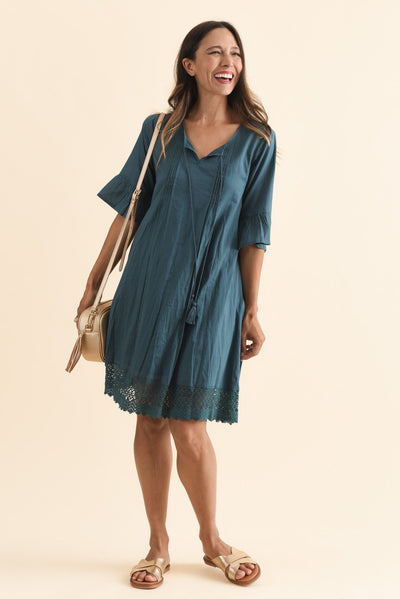 Cayman Teal Cotton Tunic Dress
