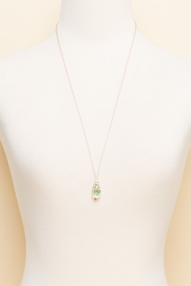 Cecily Green Flower Glass Beaded Necklace