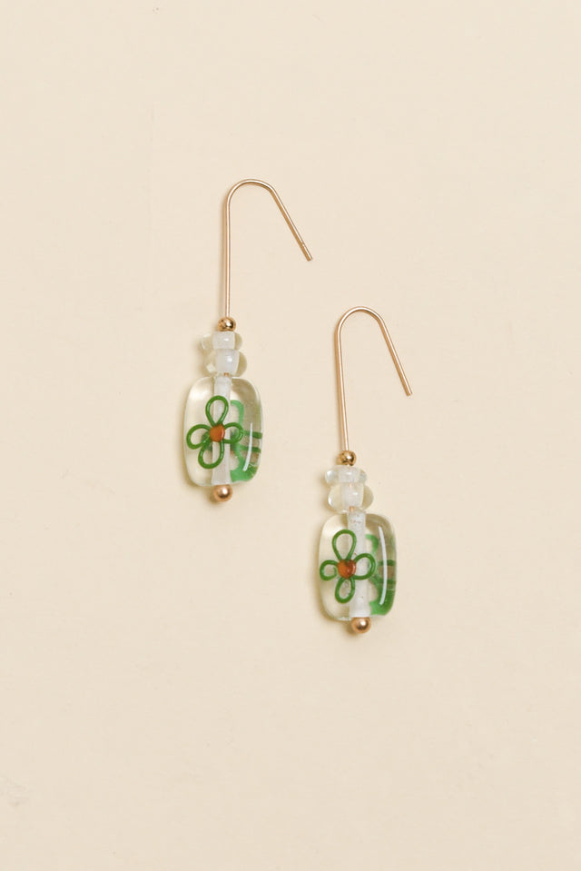 Celia Green Flower Glass Hook Earrings image 1
