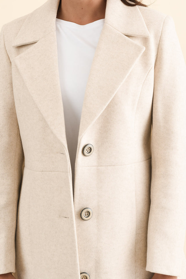 Cevish Beige Button Coat,Brunette model,alt text|model:Brontie image 7
