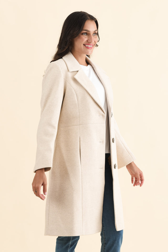 Cevish Beige Button Coat,Brunette model,alt text|model:Brontie image 5