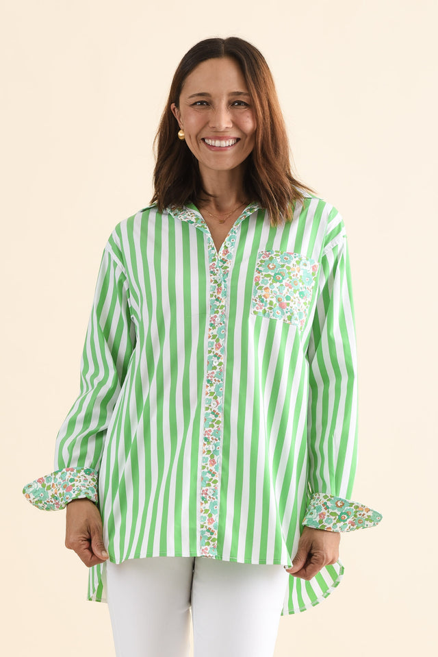 Charleston Green Floral Stripe Cotton Shirt image 1