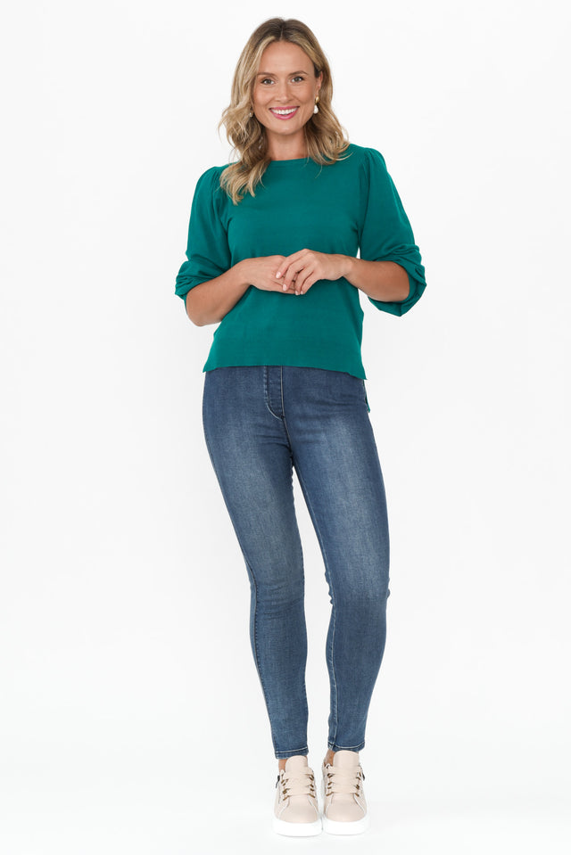 Charlotte Teal Cuffed Knit Jumper banner image