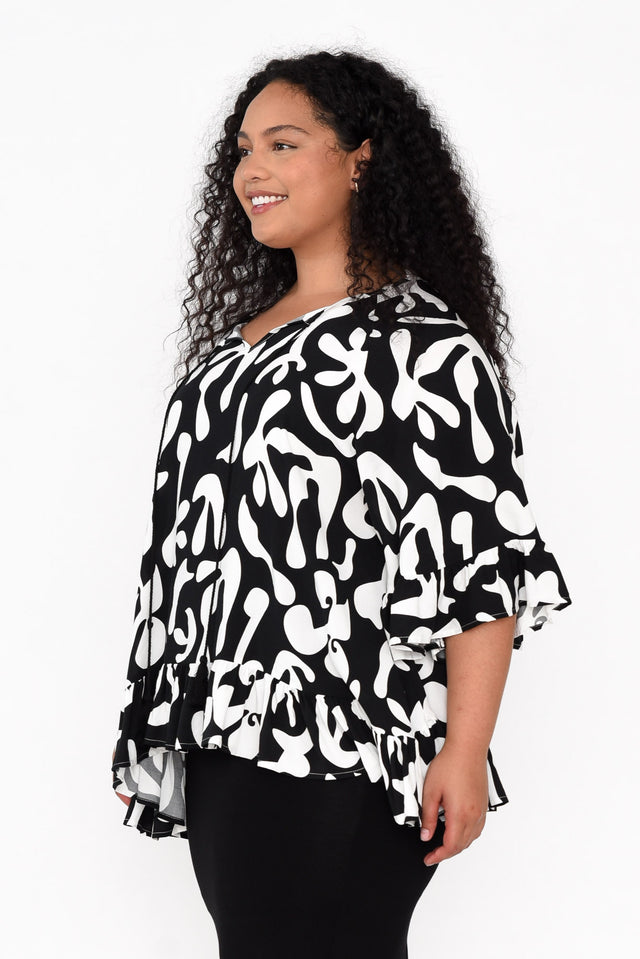Chase Black Abstract Tassel Ruffle Top image 8