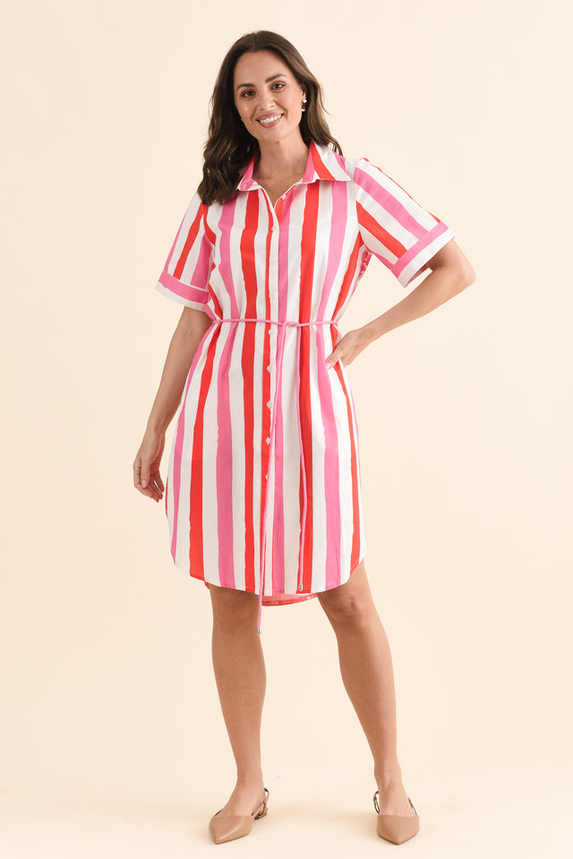 Chatham Red Stripe Palm Cotton Dress,Full Body,Brunette model,alt text|model:MJ image 2