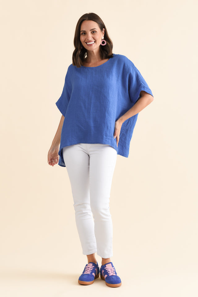Chaya Cobalt Linen Top,Brunette model,alt text|model:MJ image 8