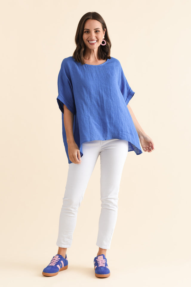 Chaya Cobalt Linen Top,Brunette model,alt text|model:MJ image 4