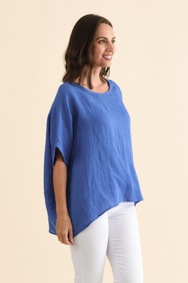 Chaya Cobalt Linen Top,Brunette model,alt text|model:MJ image 5