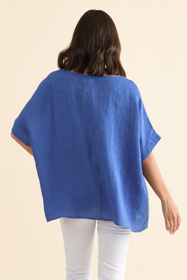 Chaya Cobalt Linen Top,Brunette model,alt text|model:MJ image 6