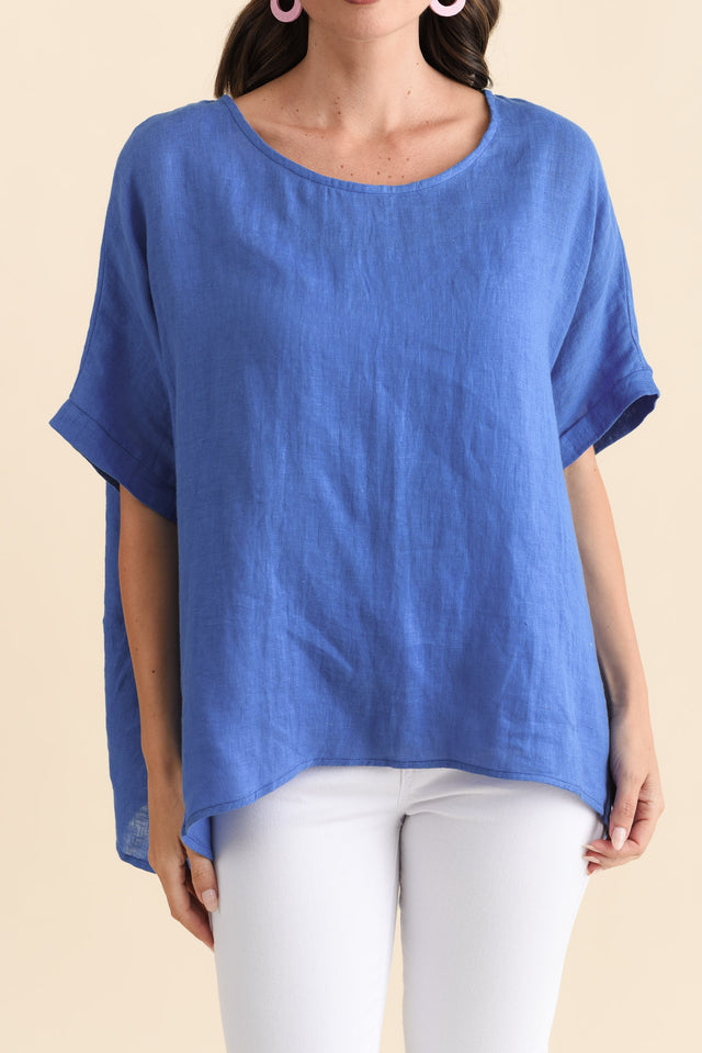 Chaya Cobalt Linen Top,Brunette model,alt text|model:MJ image 7