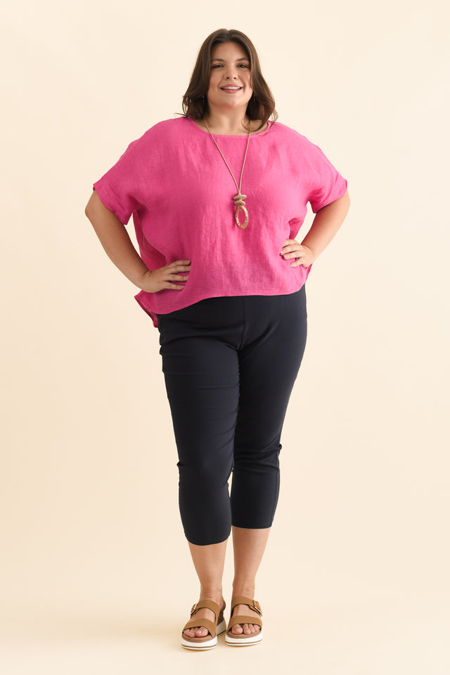 Chaya Hot Pink Linen Top,Brunette model,alt text|model:Gabby image 10