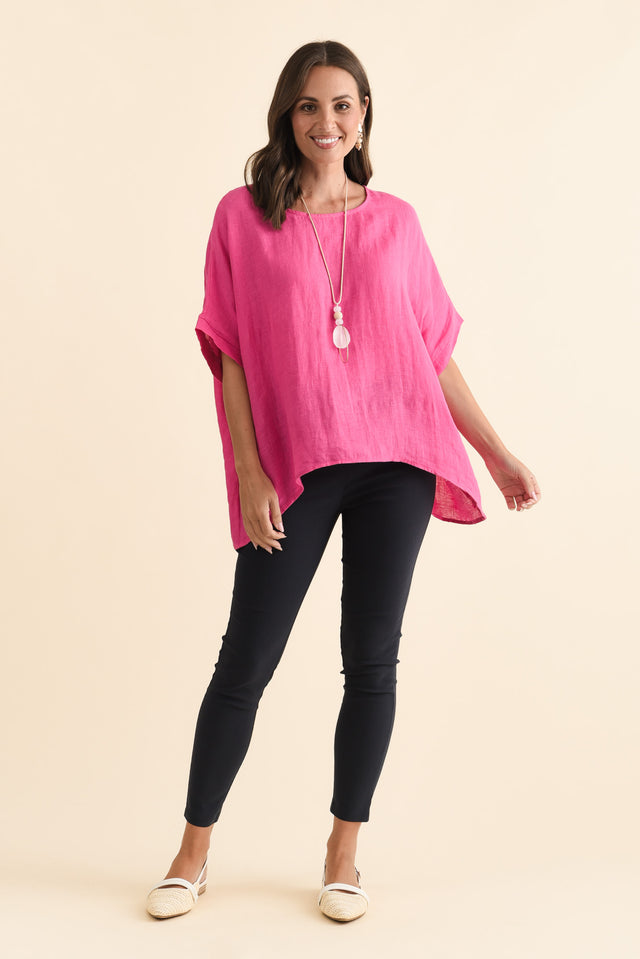Chaya Hot Pink Linen Top,Brunette model,alt text|model:MJ image 4
