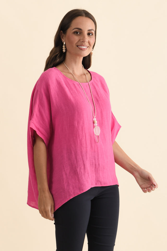 Chaya Hot Pink Linen Top,Brunette model,alt text|model:MJ image 5