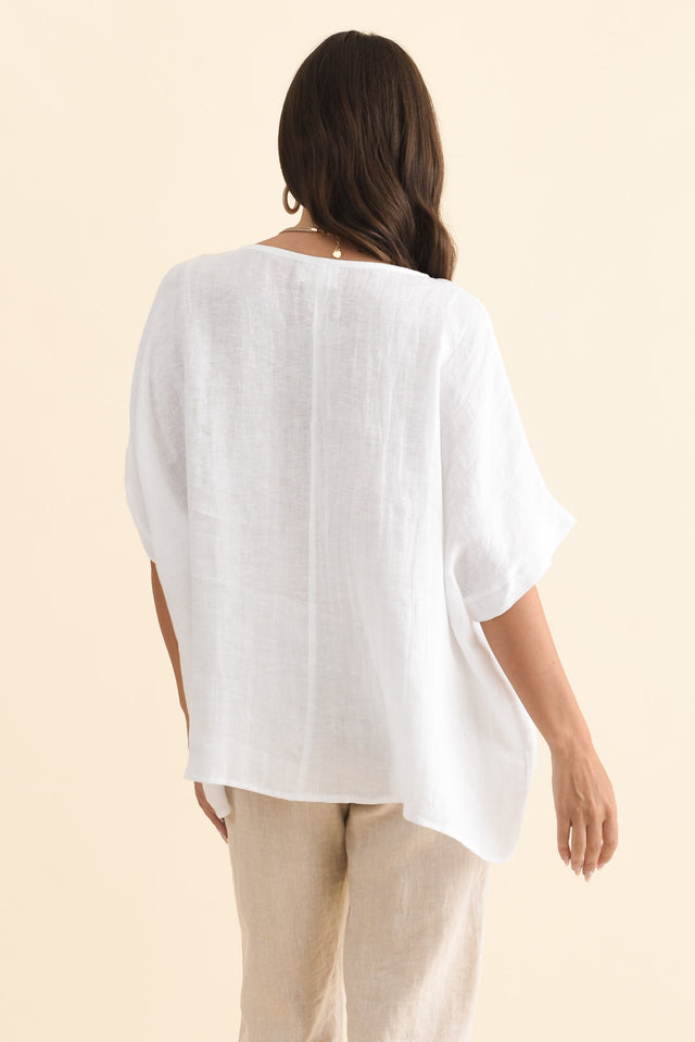 Chaya White Linen Top,Brunette model,alt text|model:MJ image 6