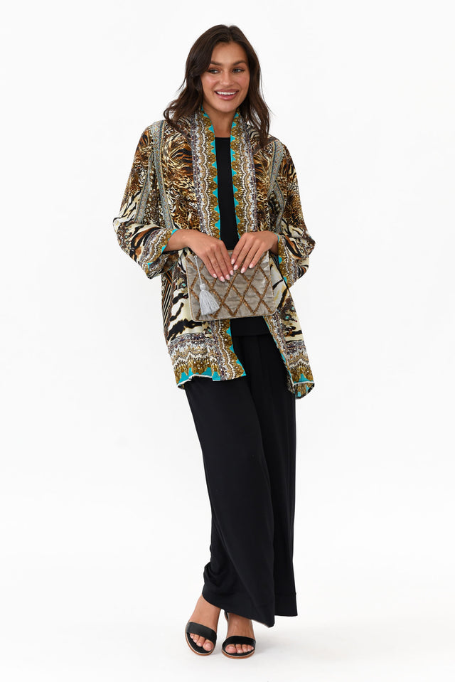 Cheetah Brown Silk Short Kimono