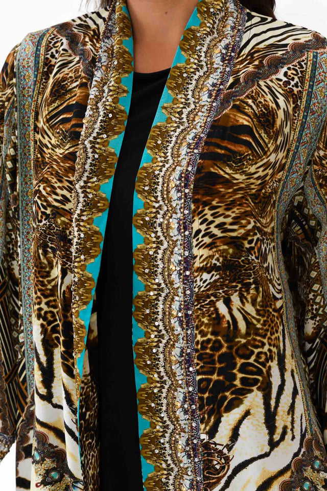Cheetah Brown Silk Short Kimono